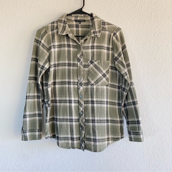 Staccato‎ Womens Green Plaid Flannel Roll Up Sleeve Button-Down Shirt Size Small - Picture 2 of 12